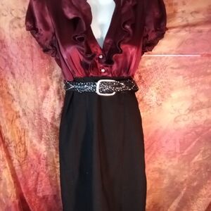 Speechless Maroon and Black Long Sleeve Dress